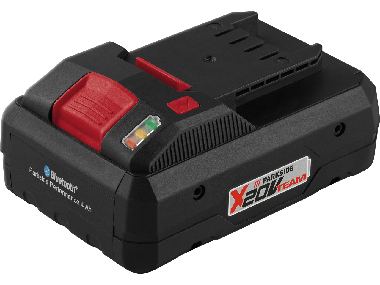 Parkside® 20 V 4 Ah PAPS 204 išmanusis akumuliatorius su Bluetooth ir įkrovos indikatoriumi.