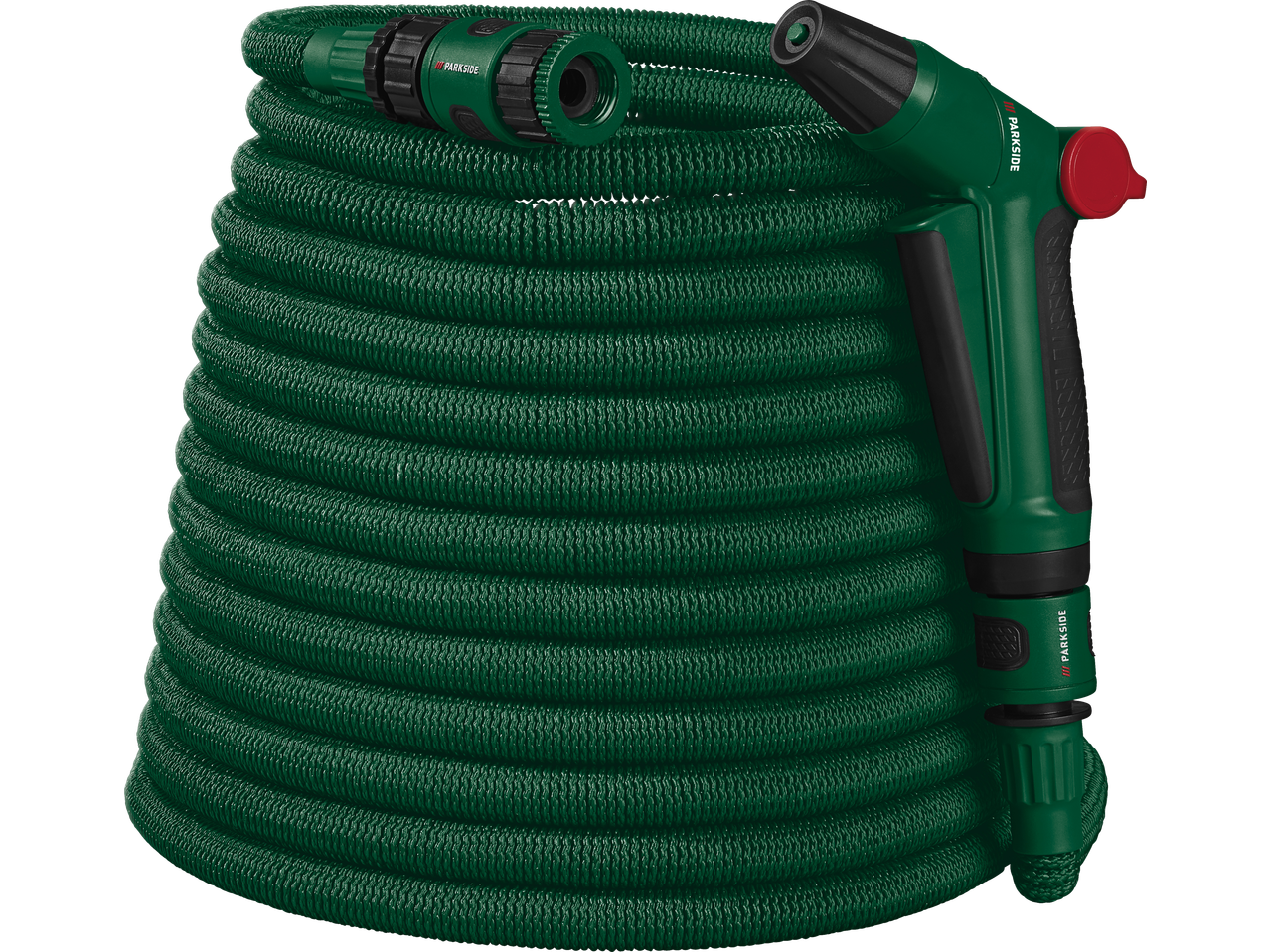 PARKSIDE 30m elastīgās dārza šļūtenes komplekts ar smidzināšanas pistoli un savienotājiem
