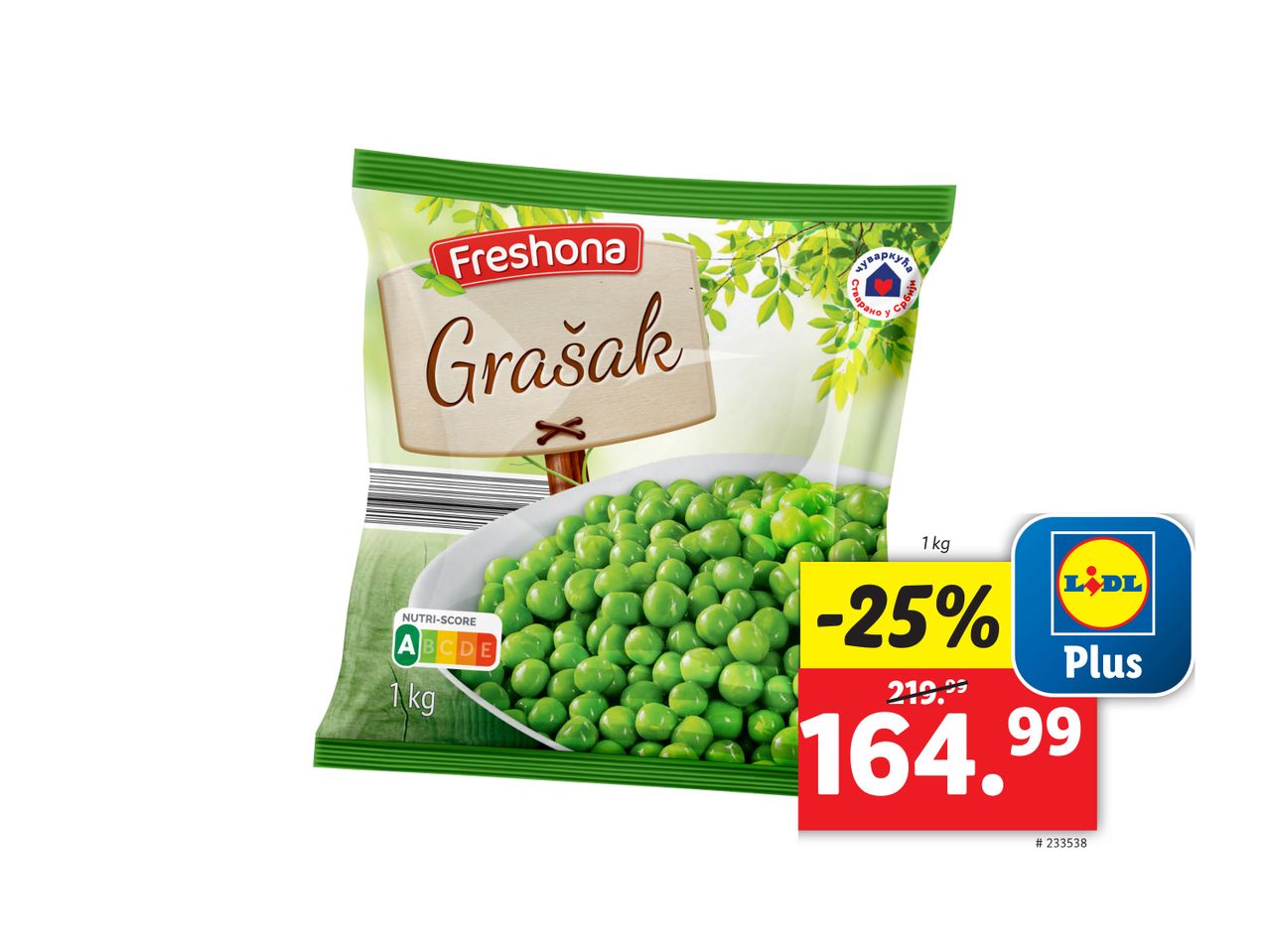 Zamrznuta grašak Freshline sa popustom od 25% u Lidlu.