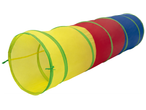 Детски тунел за игра в жълто, червено и синьо.