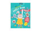 Easter-themed puzzle book for ages 5+ with a bunny, chick, and stickers.