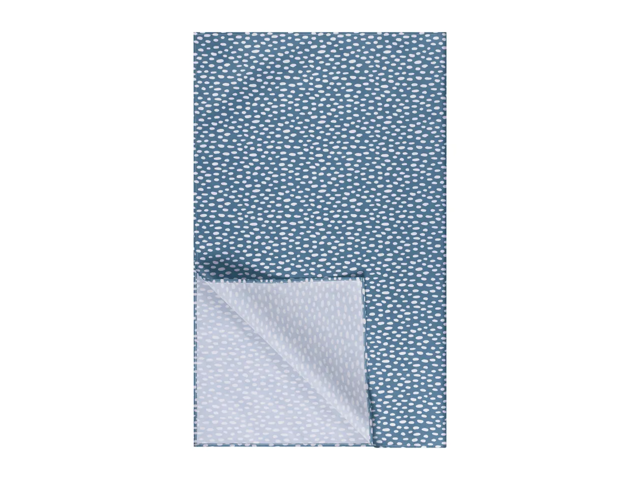 Blue and white polka dot patterned fabric, folded at the bottom.
