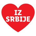 Crveno srce sa belim tekstom „IZ SRBIJE“.