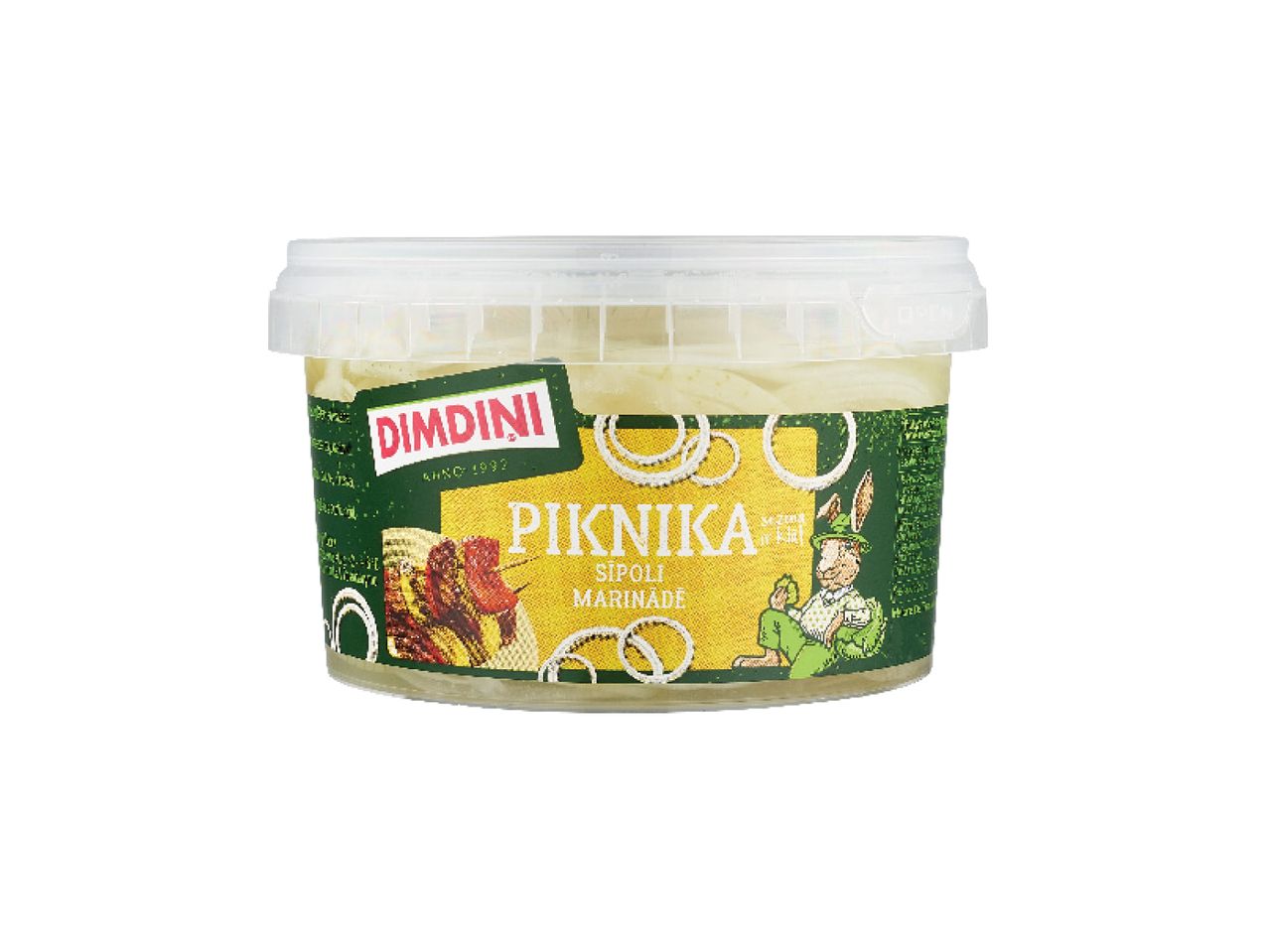 Dimdini Piknika marinuoti svogūnai su zuikio iliustracija