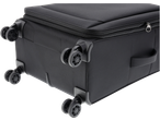Close-up of a black Esmara trolley suitcase with wheels and a zipper.