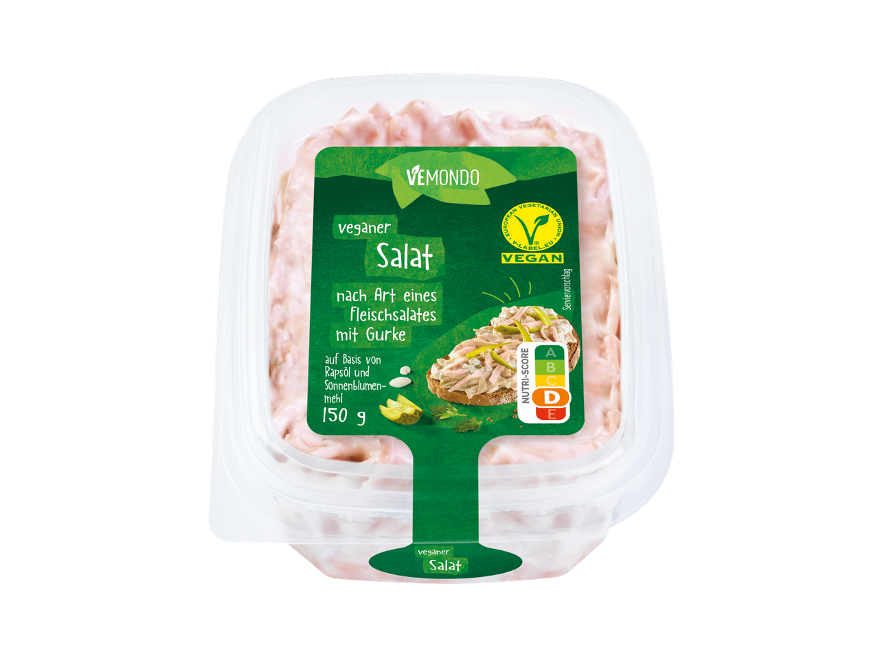Vemondo veganer Salat, wie ein Fleischsalat, mit Gurke.