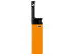 Orange BIC lighter with long extendable flame.