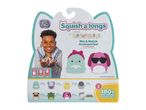 Packaging for Squish-a-longs with a boy holding mini-squish toys and examples of collectible characters.