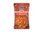 Ristede cashewnødder og peanuts med hot chili-smag i en rød pose, 200 g.