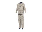 Kids' pajamas with a dinosaur pattern, featuring a long-sleeved top and matching pants.