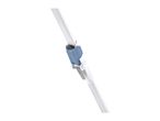 Close-up of a white and blue adjustable cleaning pole.