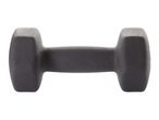 A single black dumbbell with a textured surface, isolated on a white background.