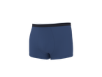 Boxers azuis com cós elástico preto e uma fina linha branca.