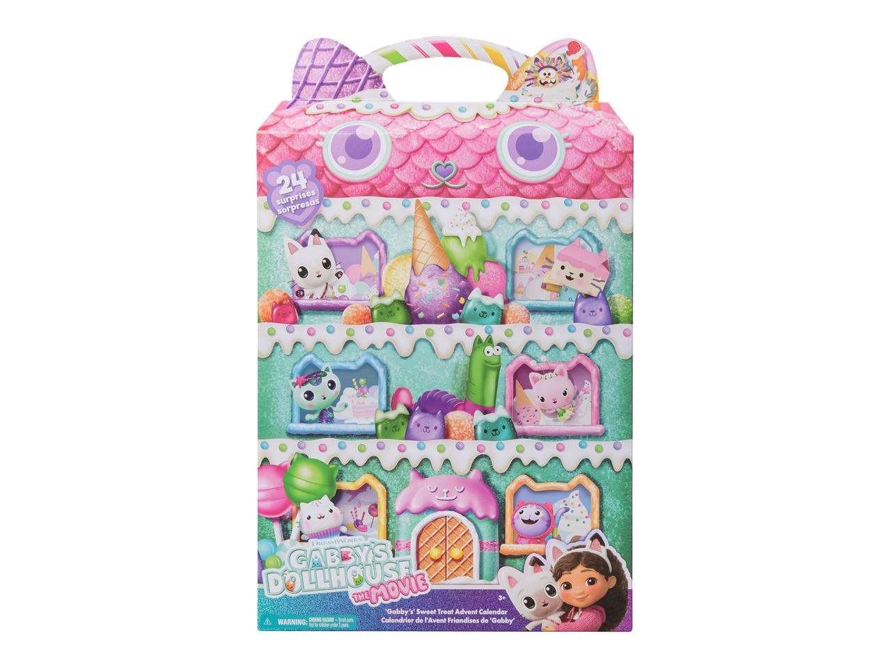 Gabby's Dollhouse -joulukalenteri, jossa on 24 yllätystä ja makeisia.