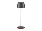 Modern dark grey cordless LED table lamp with a round base and dome shade