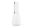 Side view of a white bladeless fan with a power cord