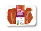 4 Irish beef Texan-style BBQ sizzle steaks, marinated.