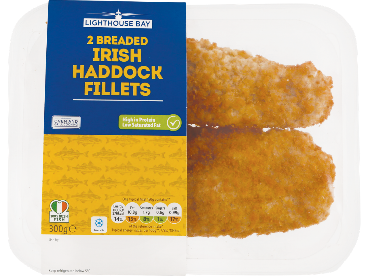 Lighthouse Bay breaded Irish haddock fillets.