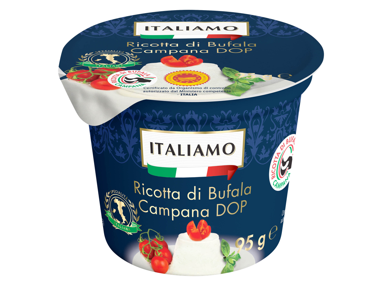 Contenitore di Ricotta di Bufala Campana DOP Italimo.
