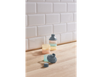Pastel-colored baby food containers.