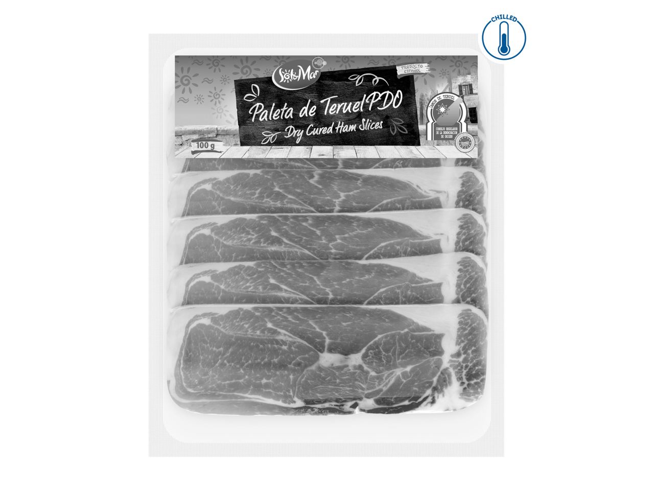 Sol&Mar Paleta de Teruel PDO dry cured ham slices.