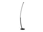Black curved LED floor lamp with a round base
