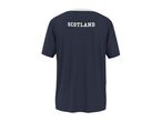 Navy blue t-shirt with 'SCOTLAND' printed in white on the back, featuring a white collar.