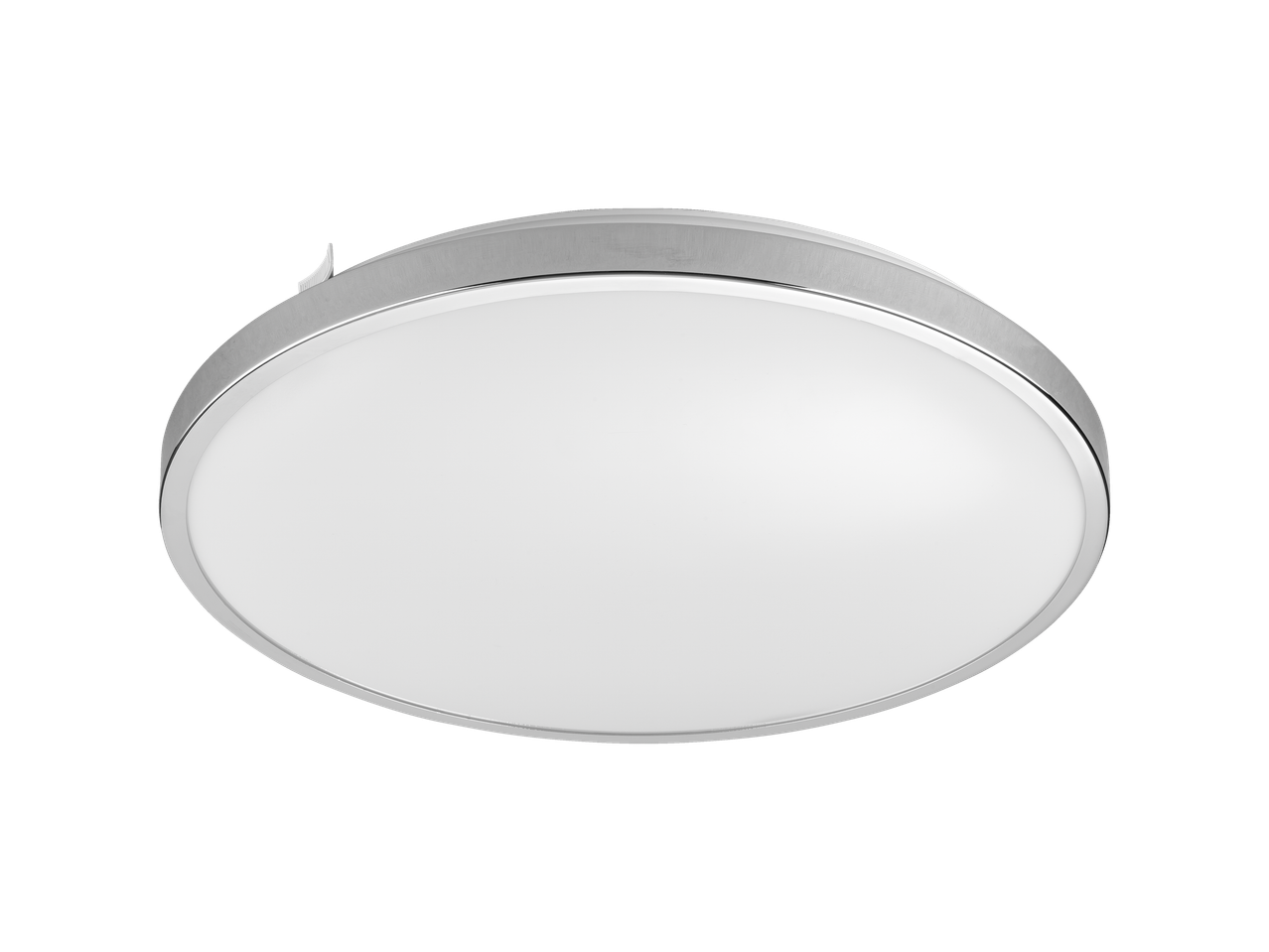 Luminária de teto redonda moderna com acabamento prateado.