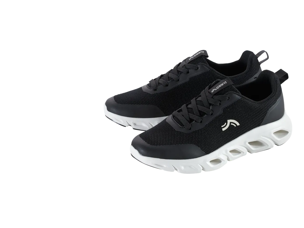 Crivit juodi sportiniai batai vyrams/moterims su baltu padu.
