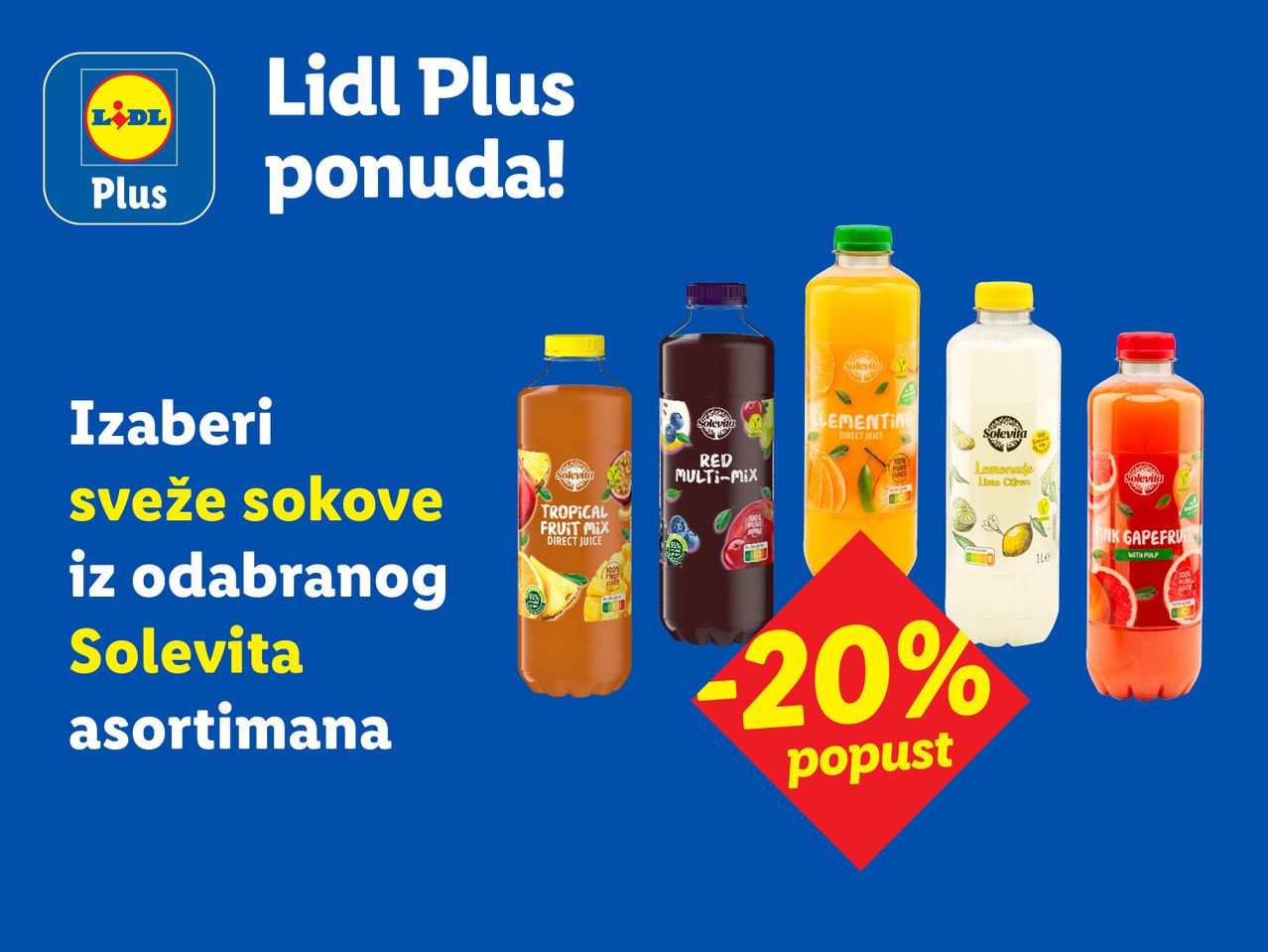 Lidl Plus ponuda: 20% popusta na sokove Solevita.