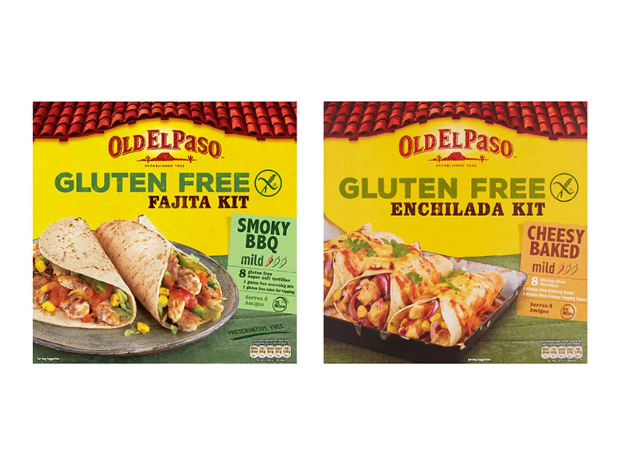 Two gluten-free meal kits, one for smoky BBQ fajitas and one for cheesy baked enchiladas.