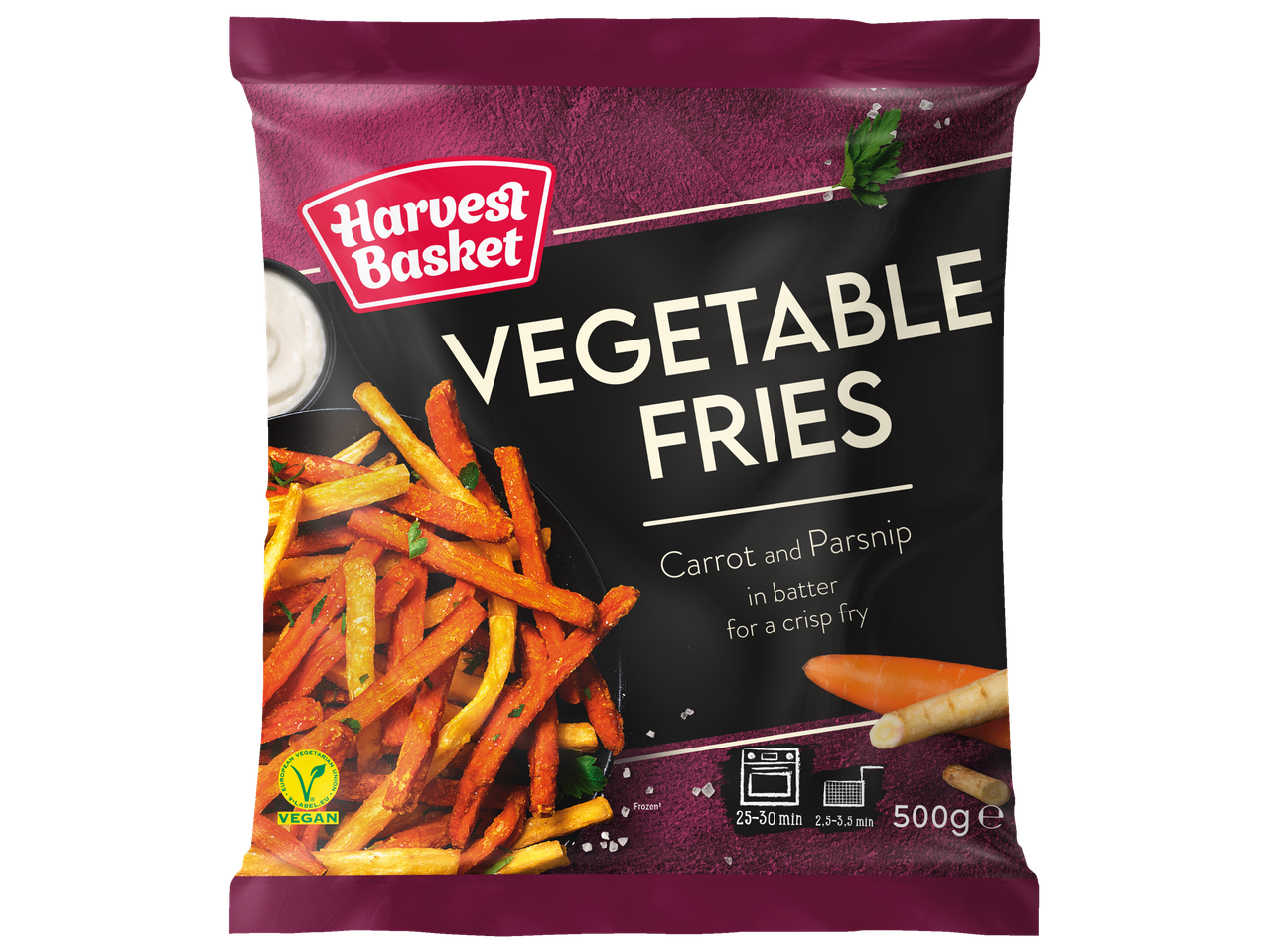 Vegan Harvest Basket wortel- en pastinaakfrieten.
