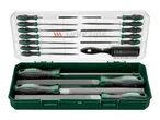 Parkside needle files and hand files set in a green carrying case.