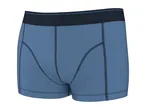 Men's blue boxer briefs with dark blue waistband and stitching.