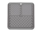 Grey silicone drying mat with three distinct textured sections for dishes and glasses.