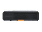 Black tool case with an orange clasp, featuring a textured surface.