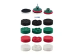 A set of polishing pads for car detailing, including various colors and textures.