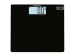 A black, rectangular Salter bathroom scale with a digital display.