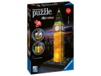 Ravensburger 3D pusle Big Ben, Night Edition, 216 tükki ja värvi muutev LED-valgustus.