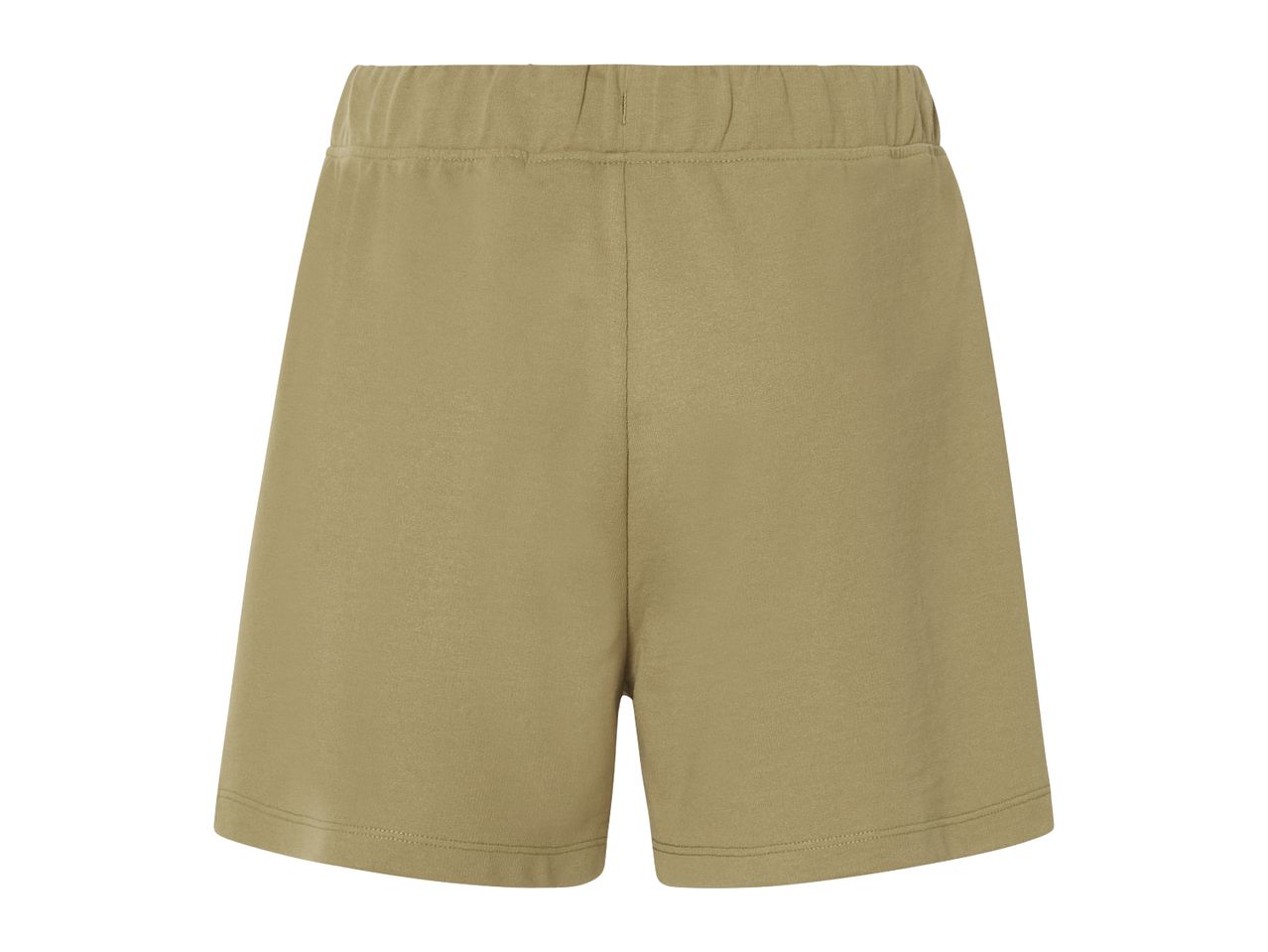 Khaki shorts with an elastic waistband.