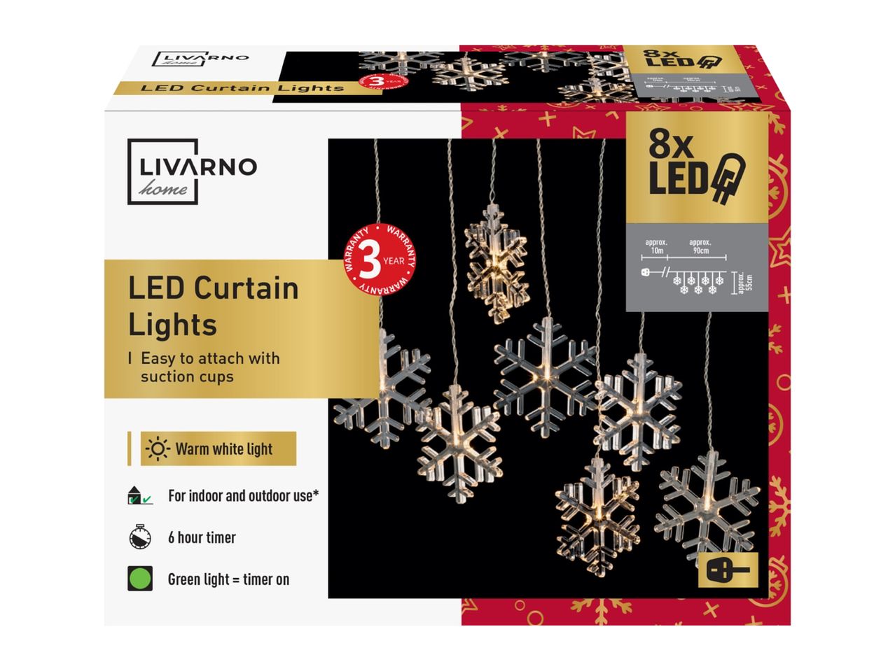 Livarno Home Large Snowflake LED Warm White Curtain Lights