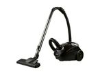 Black cylinder vacuum cleaner with a silver telescopic tube and floor nozzle.