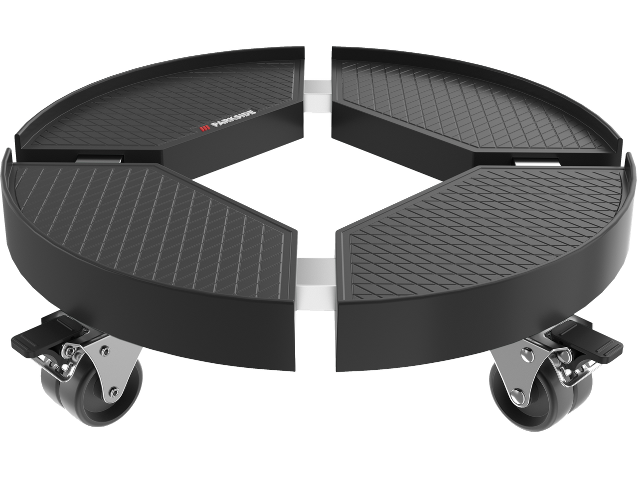 Chariot télescopique Parkside pour plantes, noir avec surface grillagée et roulettes.
