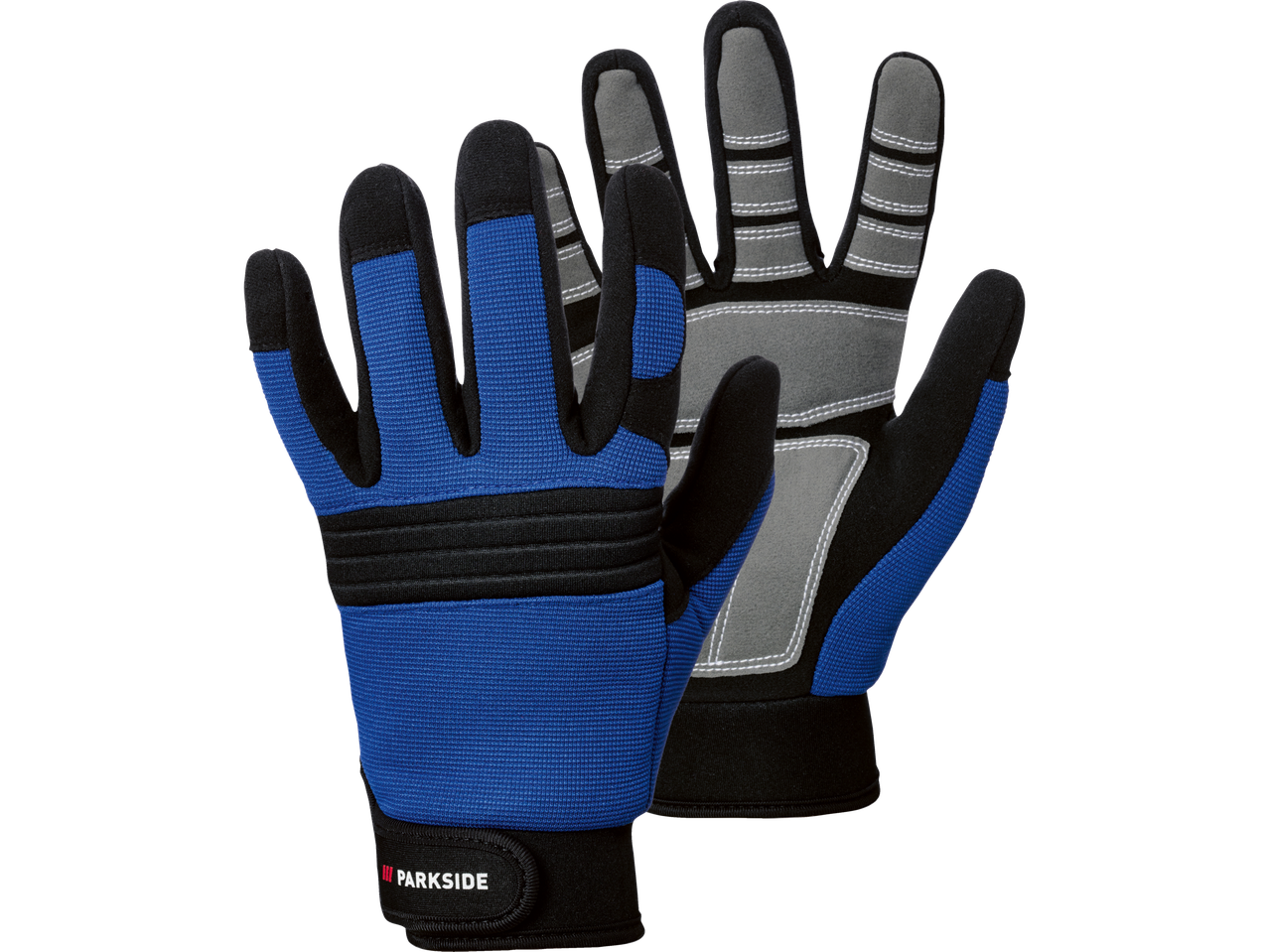 Parkside work gloves in blue and grey, designed for protection and durability.