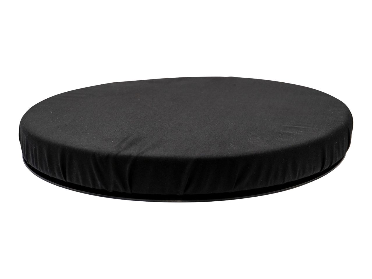 Black round cushion with a fabric cover