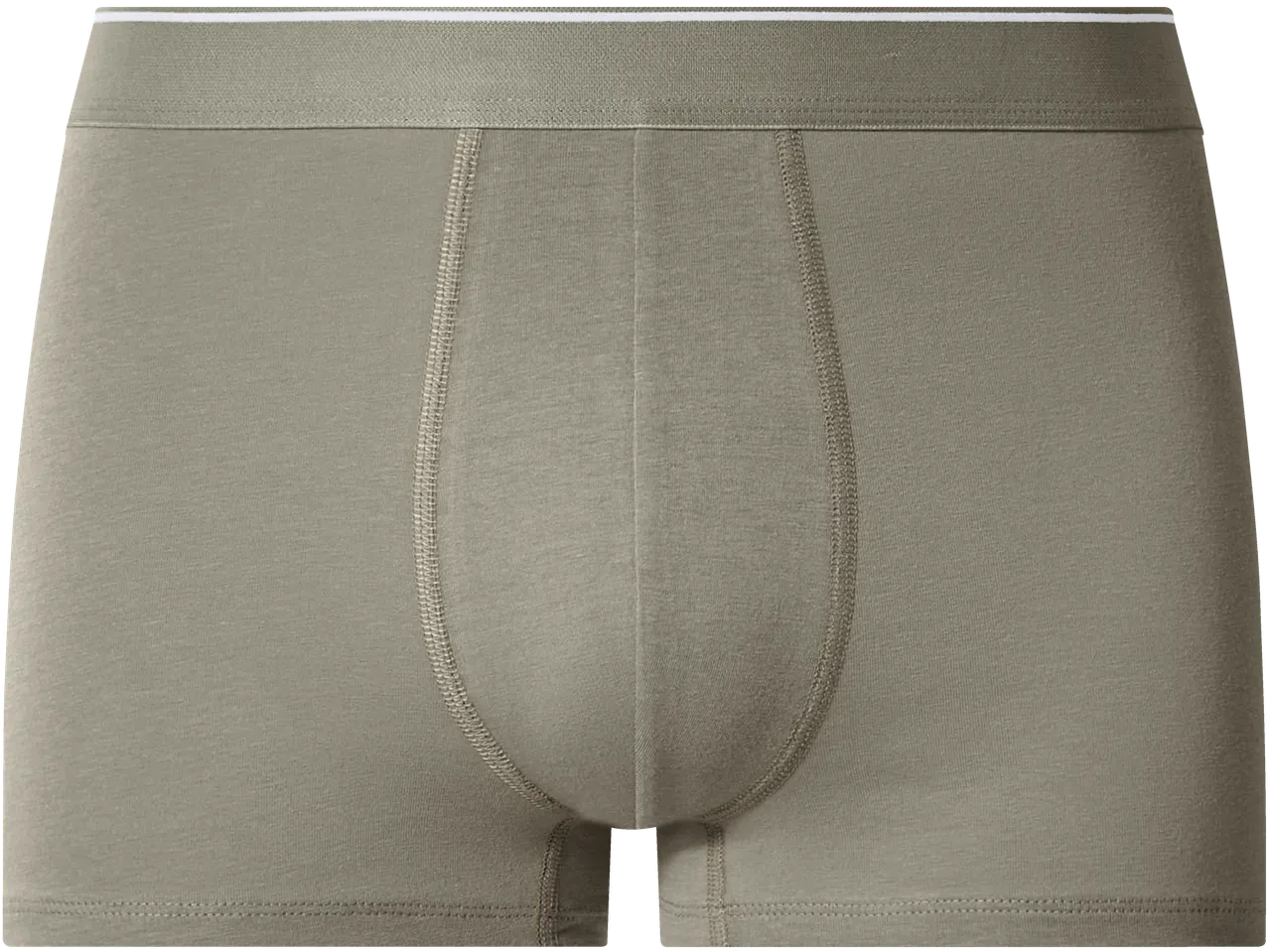 Men's khaki boxer briefs with a white stripe on the waistband.