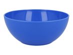 A bright blue plastic bowl on a white background