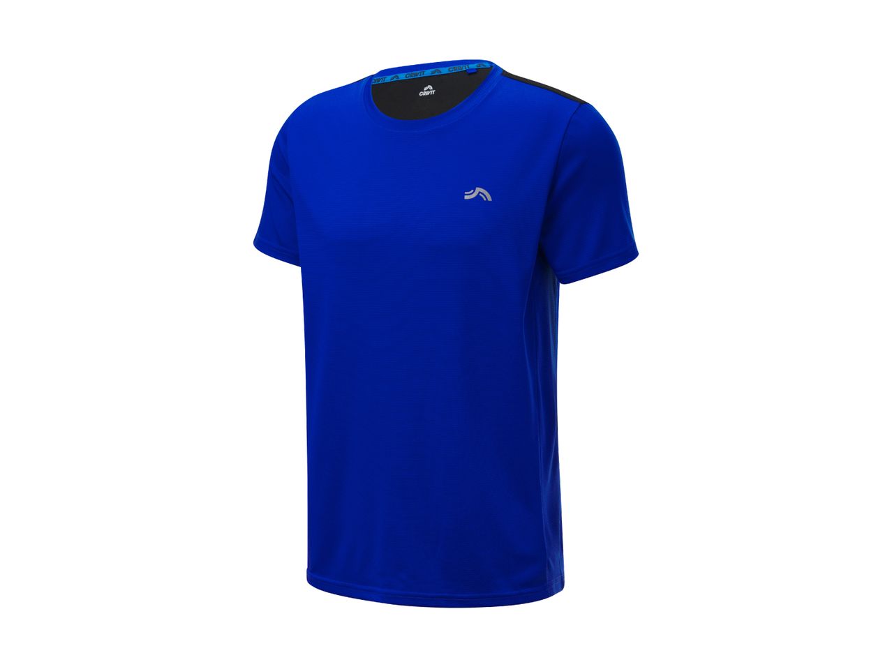 A blue Crivit men's athletic t-shirt with black shoulder inserts.