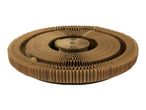 Cardboard cat scratcher with two green balls, designed in a circular, maze-like pattern.