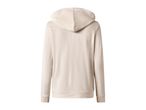 Back view of a plain beige hoodie.